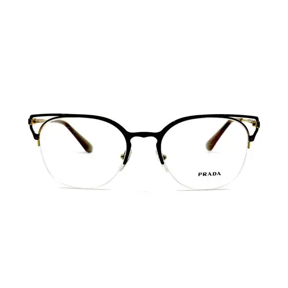 PRADA PR 64U 98R1O1 BROWN GOLD DEMO LENS AUTHENTIC EYEGLASSES FRAME - Picture 2 of 12